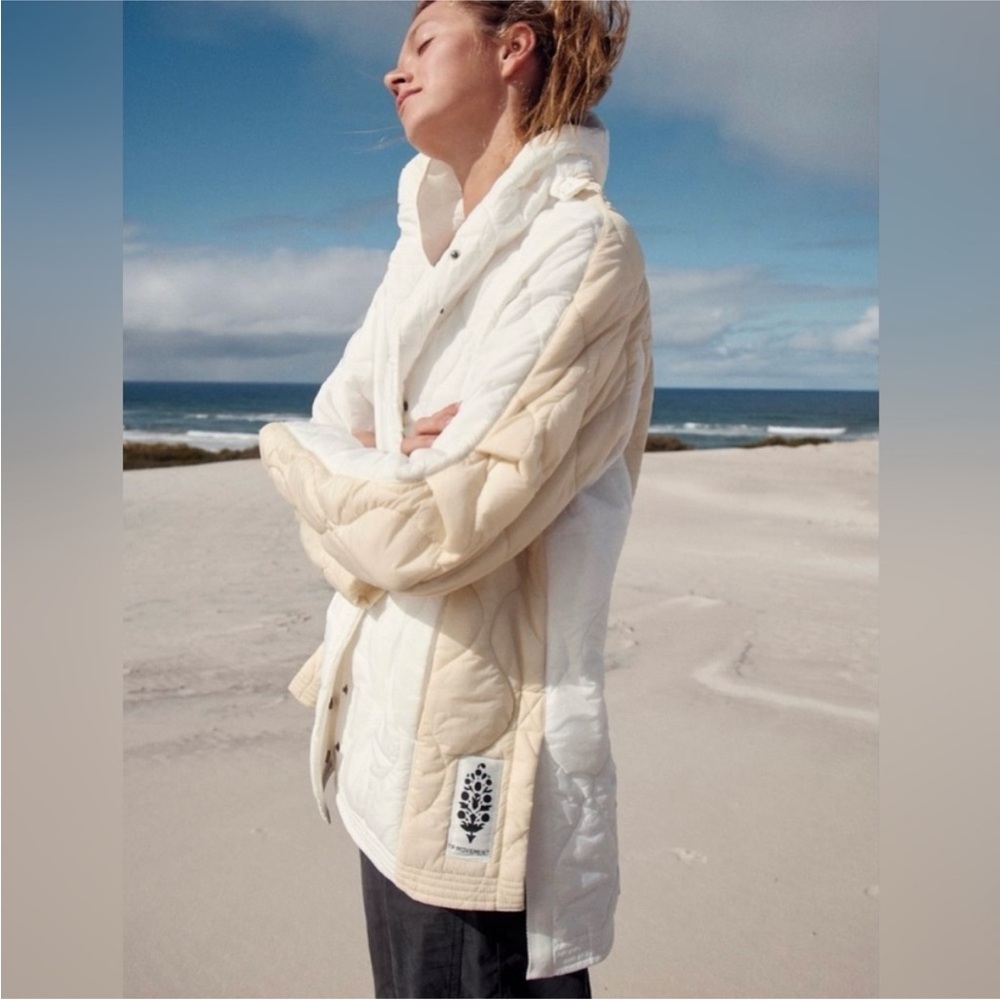 FP movement by free people elemental puffer jacket hooded size M beige white